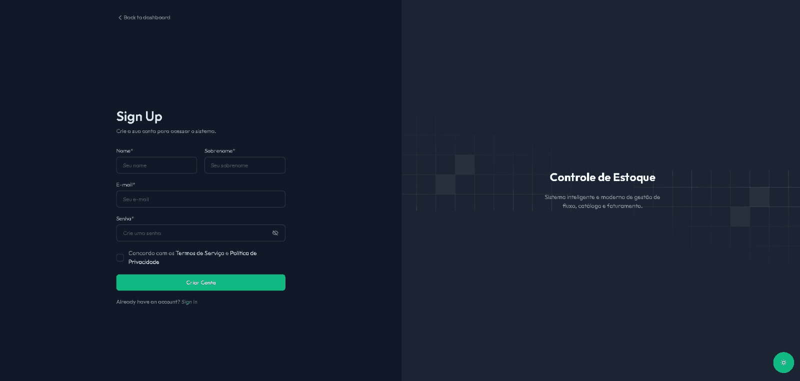 Segunda tela do projeto Controle de Estoque
