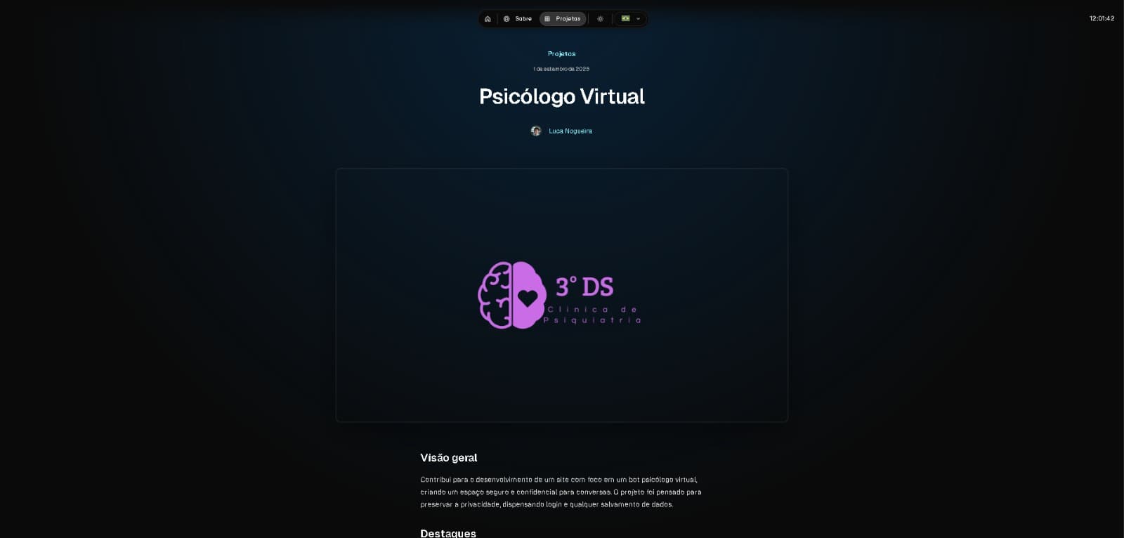 Segunda tela do projeto Portfolio